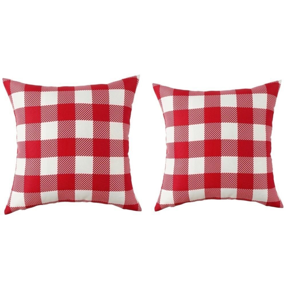 The Mountain Home Collection Decorative Plaid 18 in. x 18 in. Square Red Pillow